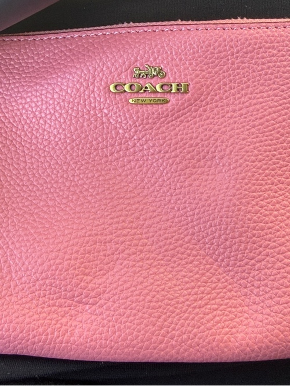 Coach Pink Pebbled Leather Wristlet Pouch with Gold Logo